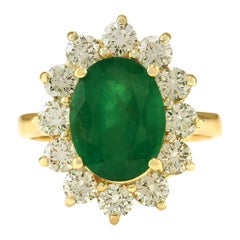 Natural Emerald Diamond Ring In 14 Karat Yellow Gold