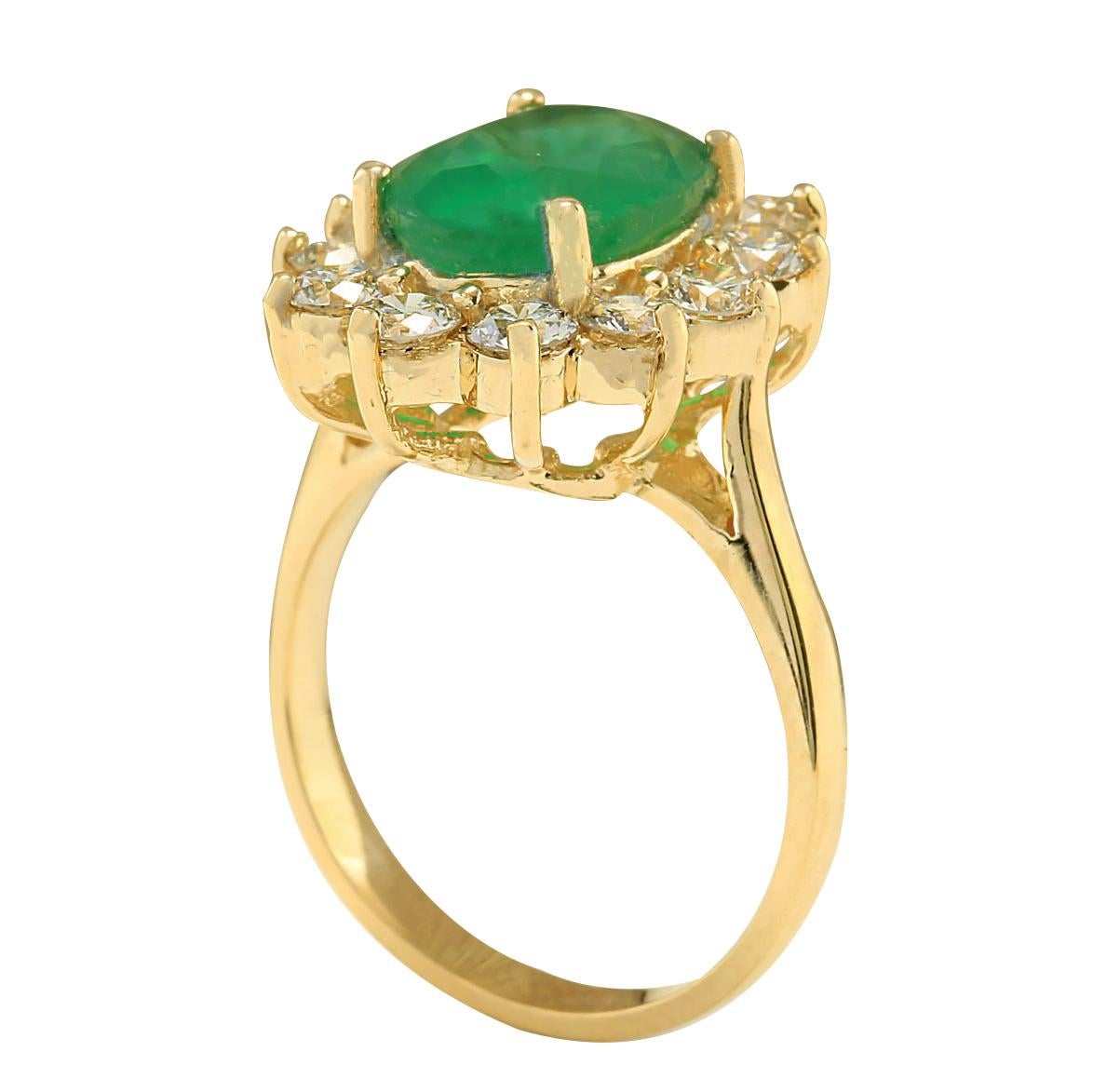Oval Cut Natural Emerald Diamond Ring In 14 Karat Yellow Gold  For Sale