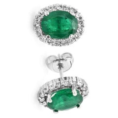 4.75 Carat Natural Emerald and Diamond 14 Karat Solid White Gold Earrings