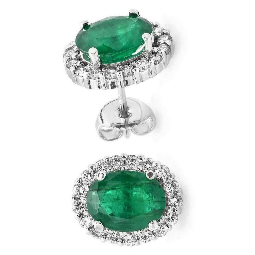 4.75 Carat Natural Emerald and Diamond 14 Karat Solid White Gold Earrings In New Condition For Sale In Los Angeles, CA