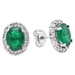 4.75 Carat Natural Emerald and Diamond 14 Karat Solid White Gold Earrings