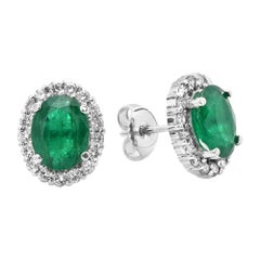 4.75 Carat Natural Emerald and Diamond 14 Karat Solid White Gold Earrings
