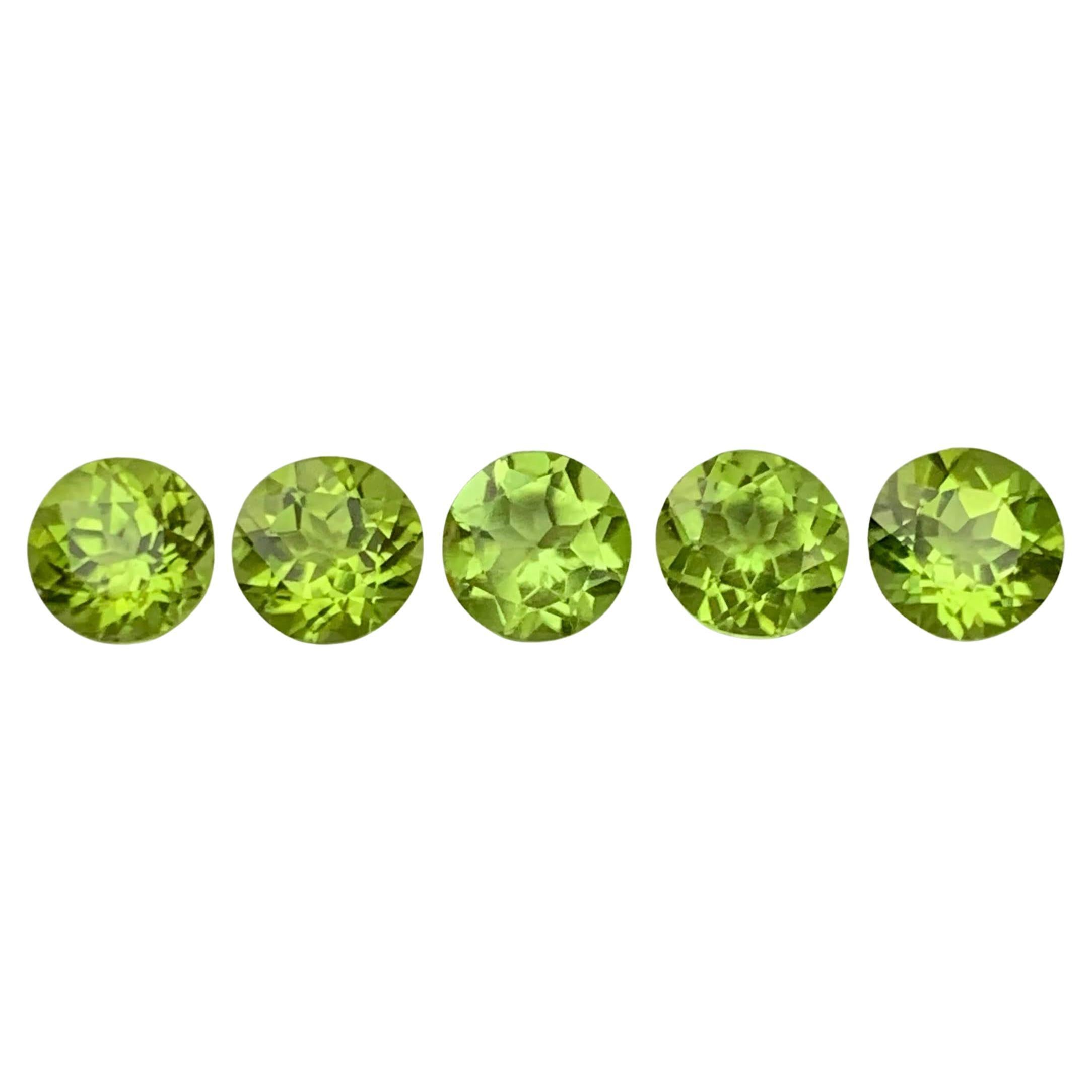 4.75 Carat Natural Loose 5 Piece Green Peridot Round Cut Pakistani Gemstone (pierre précieuse pakistanaise)