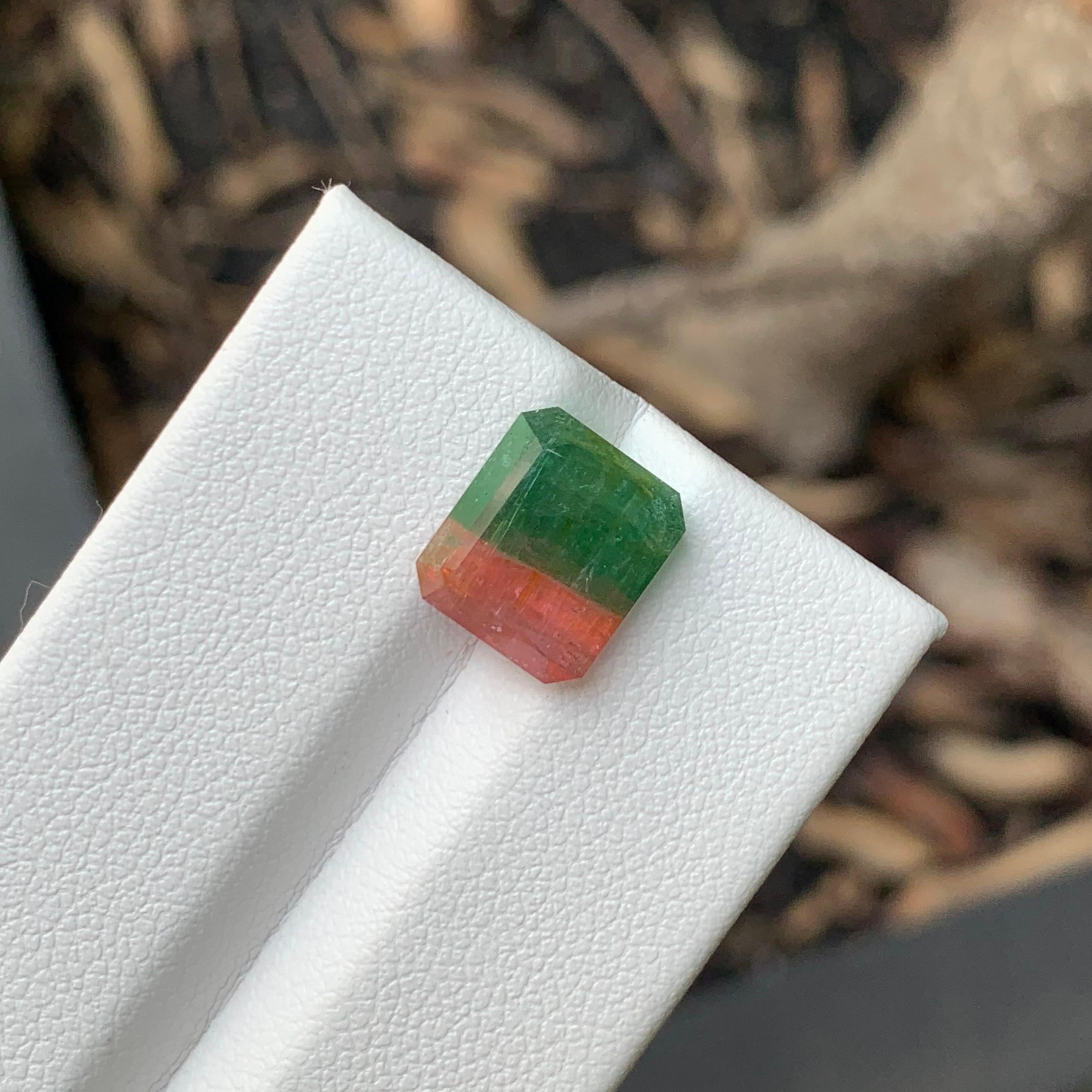 4.75 Carat Natural Loose Bi Colour Tourmaline Emerald Shape Gemstone For Sale 6