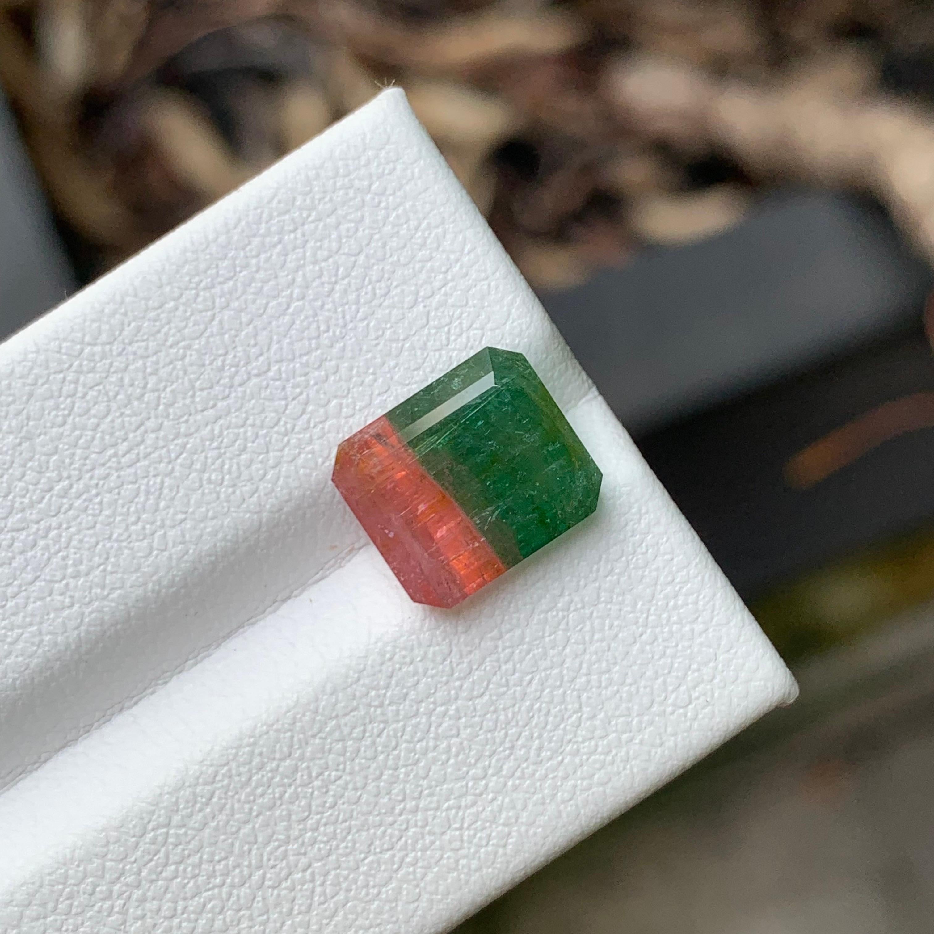 4.75 Carat Natural Loose Bi Colour Tourmaline Emerald Shape Gemstone For Sale 7
