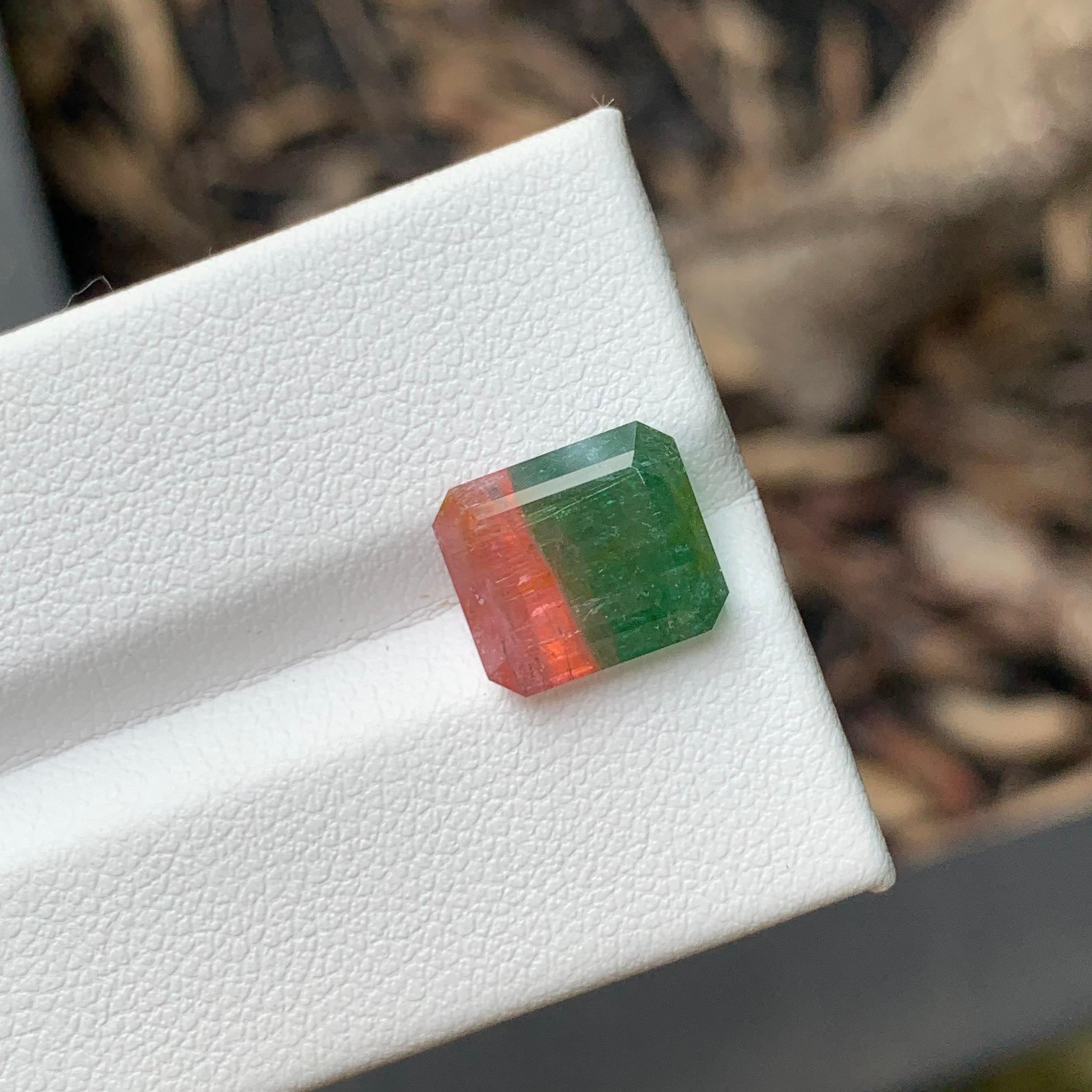 4.75 Carat Natural Loose Bi Colour Tourmaline Emerald Shape Gemstone For Sale 8