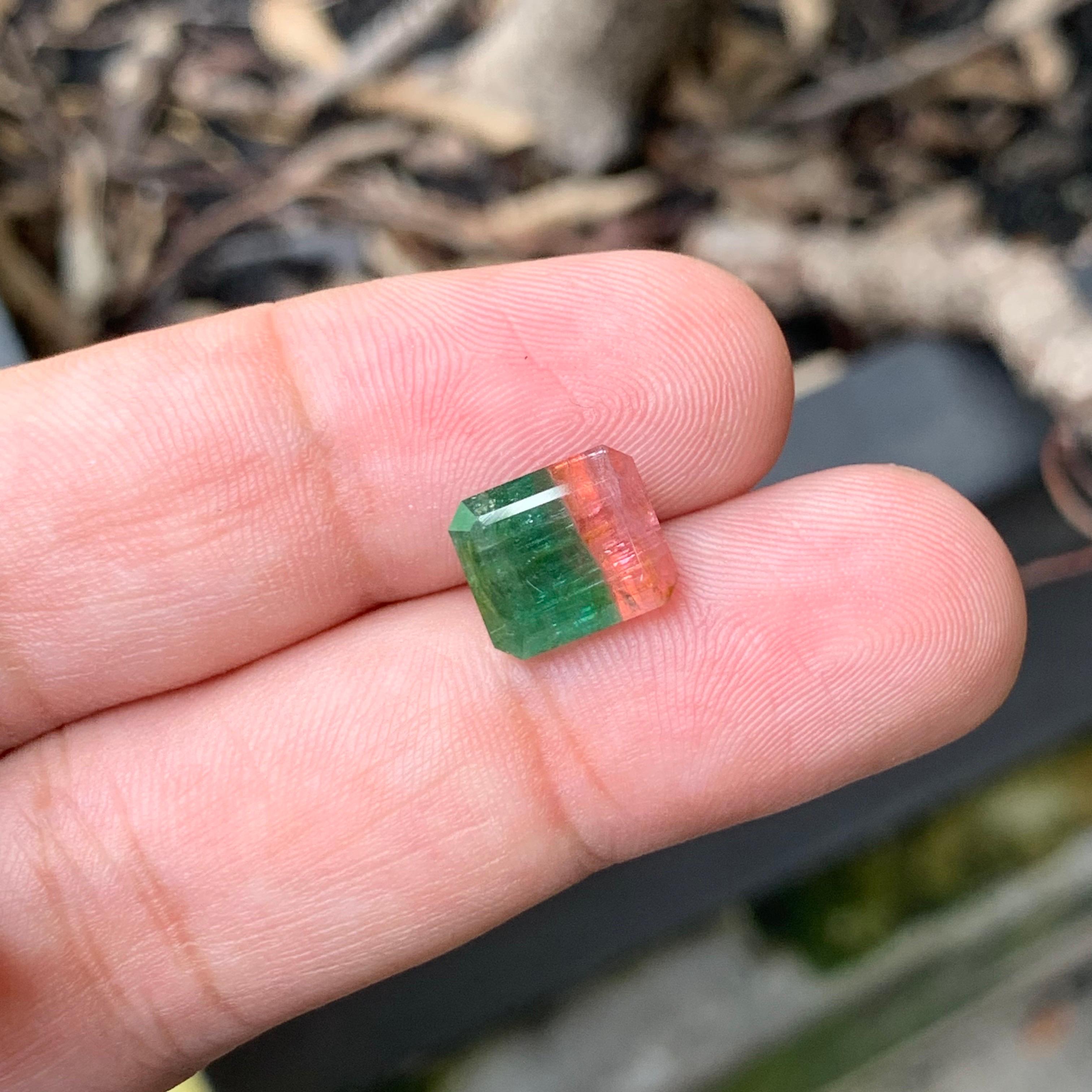 4.75 Carat Natural Loose Bi Colour Tourmaline Emerald Shape Gemstone For Sale 10