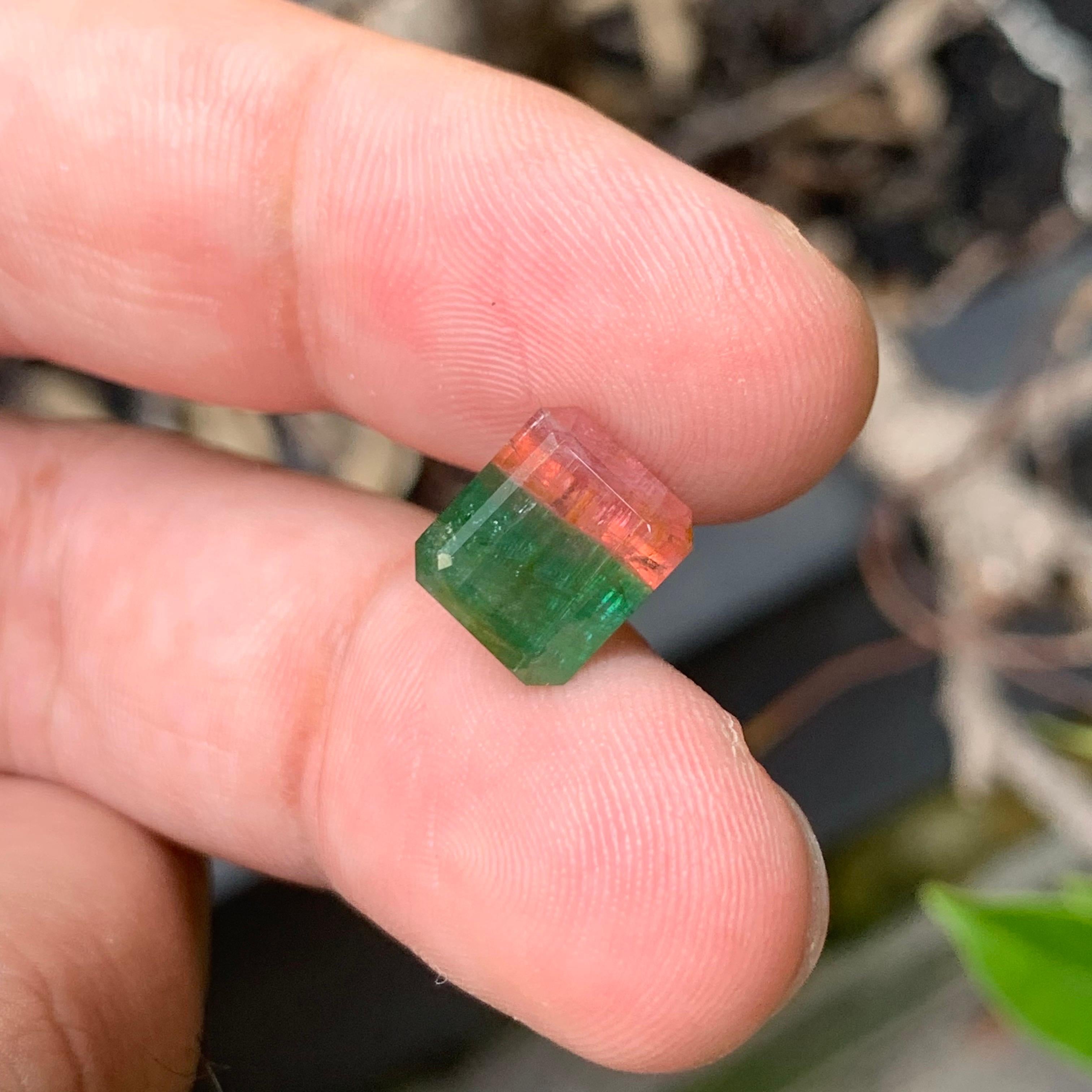 Arts and Crafts 4.75 Carat Natural Loose Bi Colour Tourmaline Emerald Shape Gemstone For Sale