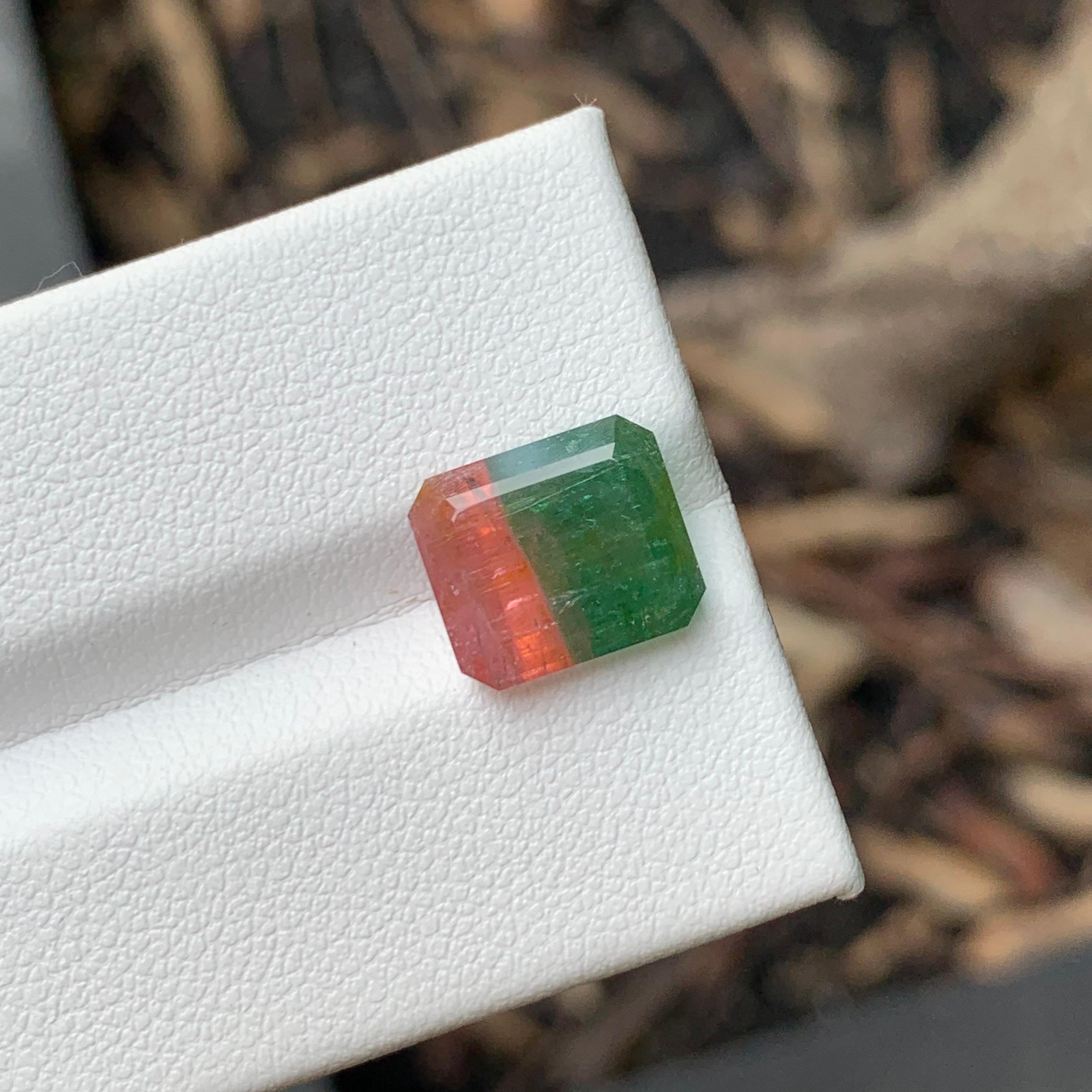 4.75 Carat Natural Loose Bi Colour Tourmaline Emerald Shape Gemstone For Sale 2