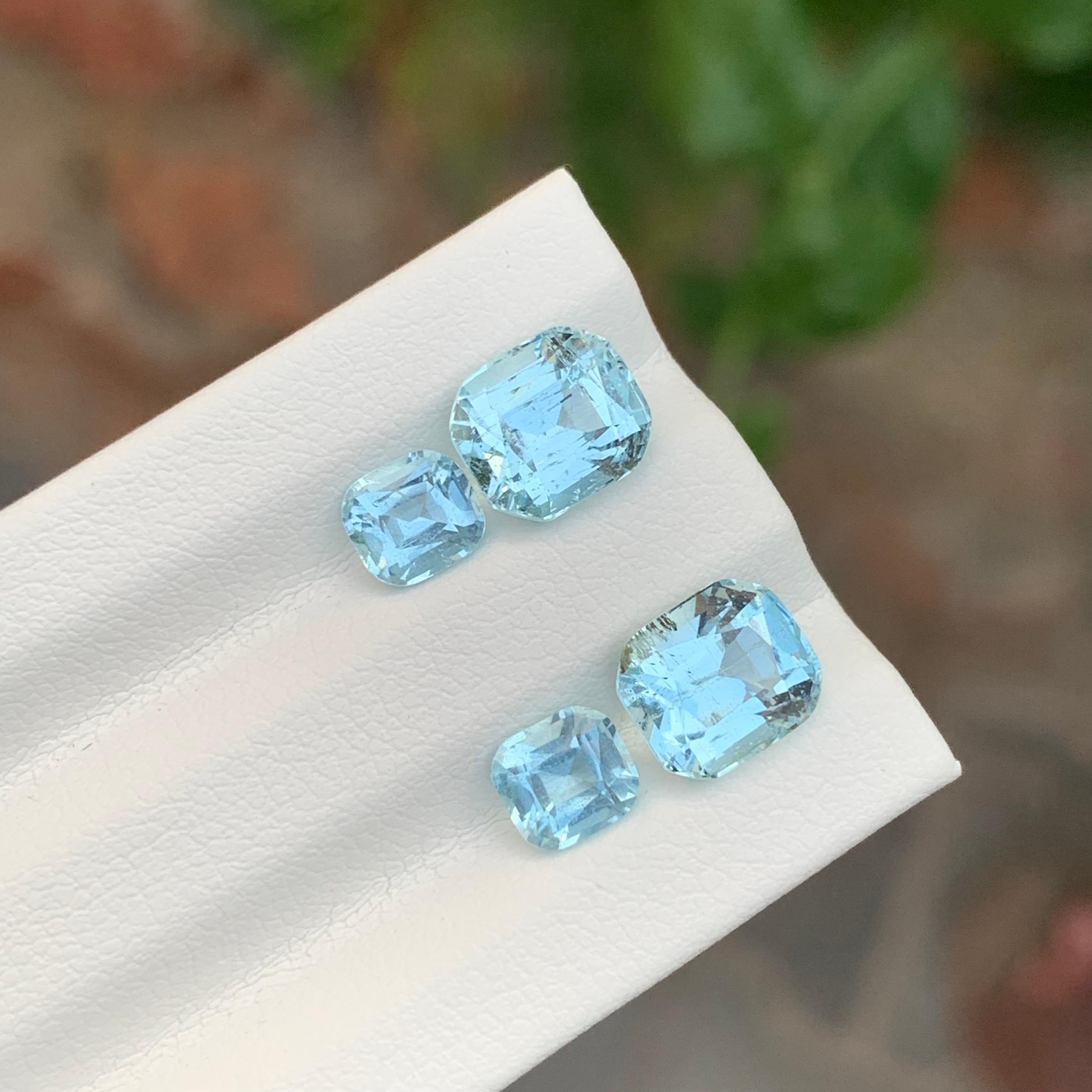 Cushion Cut 4.75 Carat Natural Loose Untreated Aquamarine Two Set For Jewellery Making For Sale