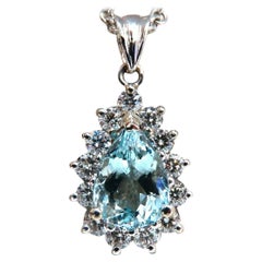 4.75 Carat Natural Pear Aquamarine Diamonds Necklace Halo Drop 14 Karat
