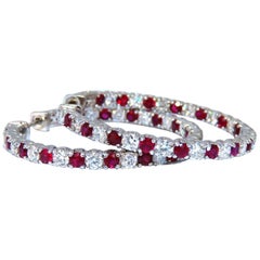 Créoles en or 14 carats avec diamants et rubis rouge naturel de 4,75 carats