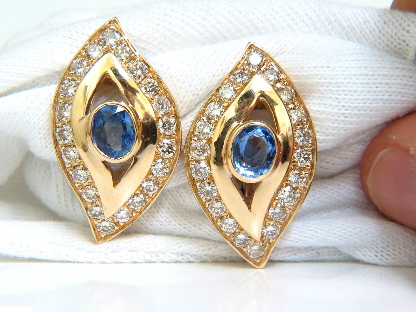 4.75 Carat Natural Sapphire Diamond Earrings Omega Clip 14 Karat Cornflower In New Condition In New York, NY