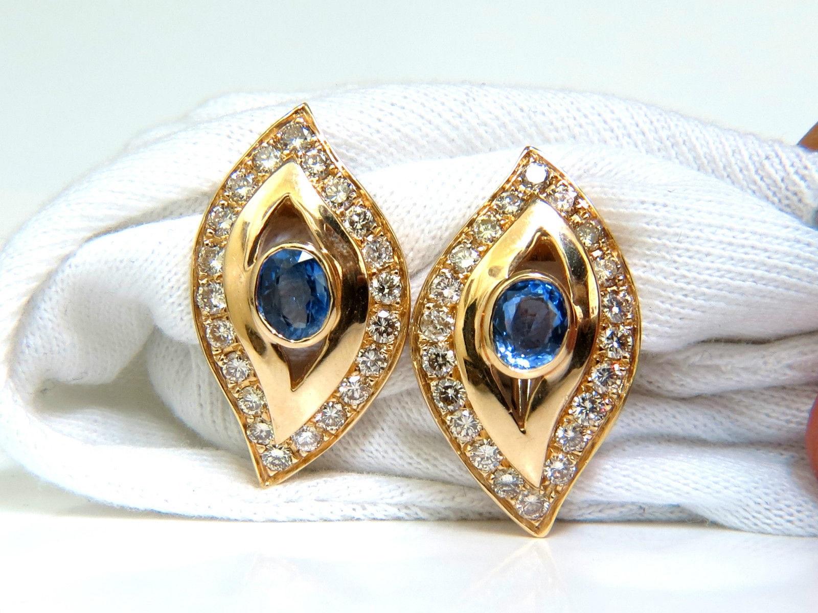 4.75 Carat Natural Sapphire Diamond Earrings Omega Clip 14 Karat Cornflower 1