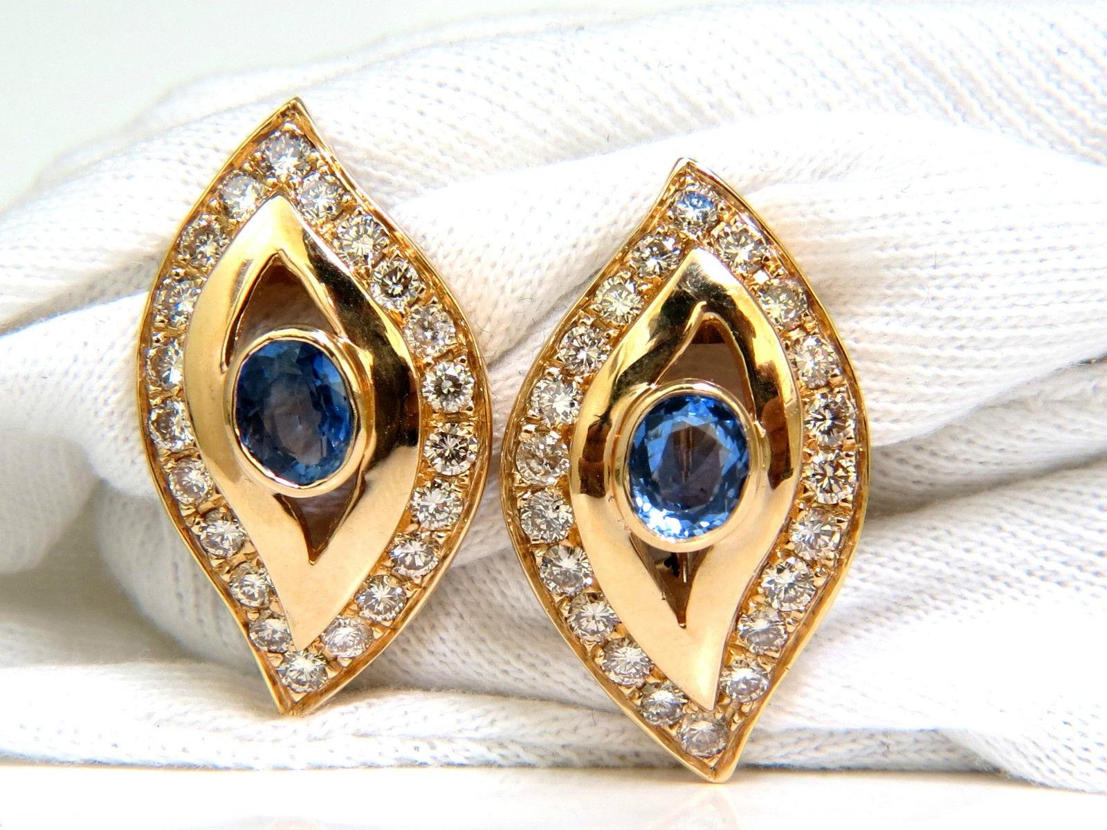 4.75 Carat Natural Sapphire Diamond Earrings Omega Clip 14 Karat Cornflower 2