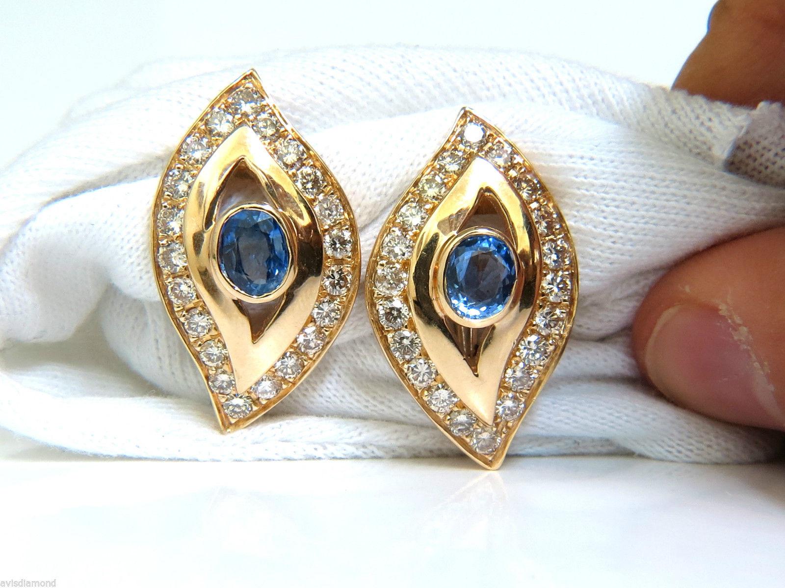 4.75 Carat Natural Sapphire Diamond Earrings Omega Clip 14 Karat Cornflower 2