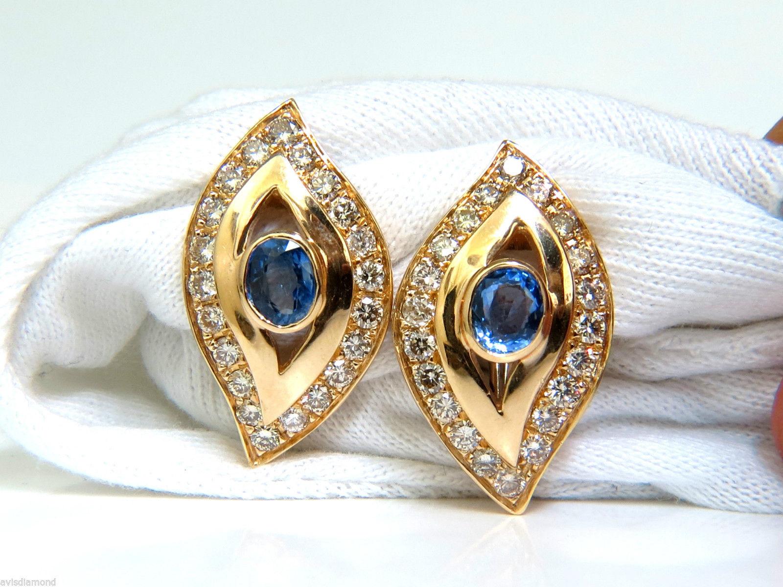 4.75 Carat Natural Sapphire Diamond Earrings Omega Clip 14 Karat Cornflower 3
