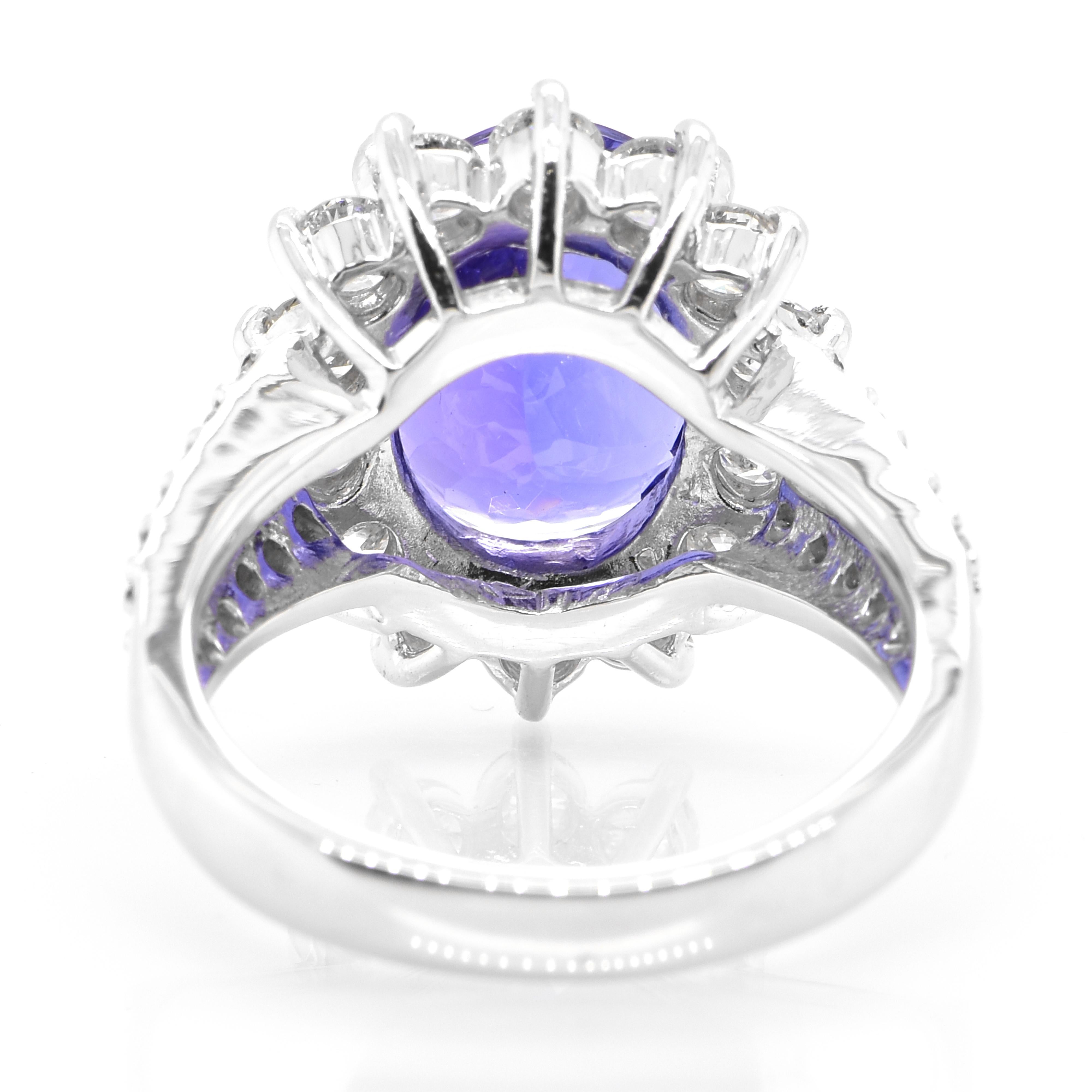 Women's 4.75 Carat Natural Tanzanite and Diamond Cocktail Ring Set in Platinum For Sale
