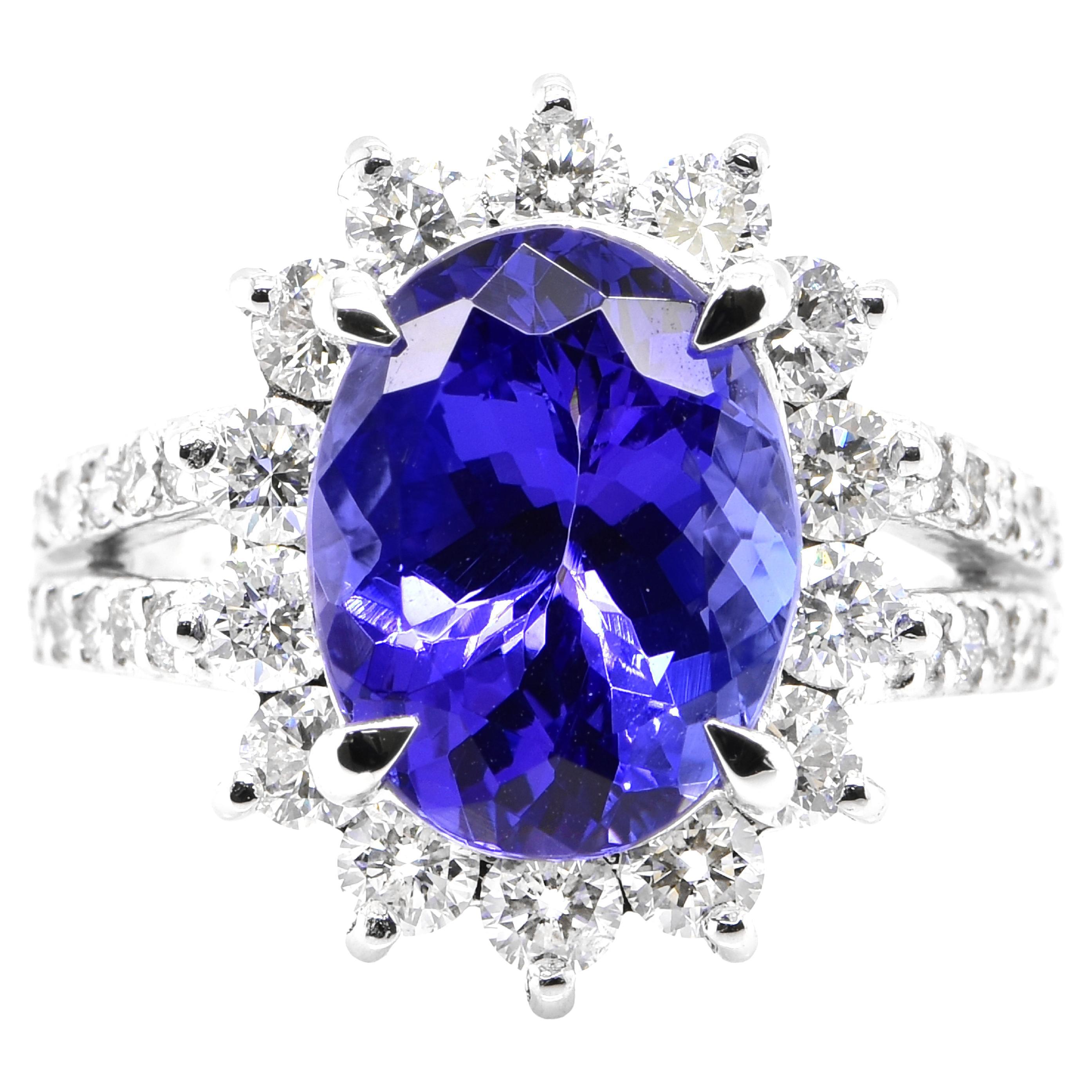 4.75 Carat Natural Tanzanite and Diamond Cocktail Ring Set in Platinum