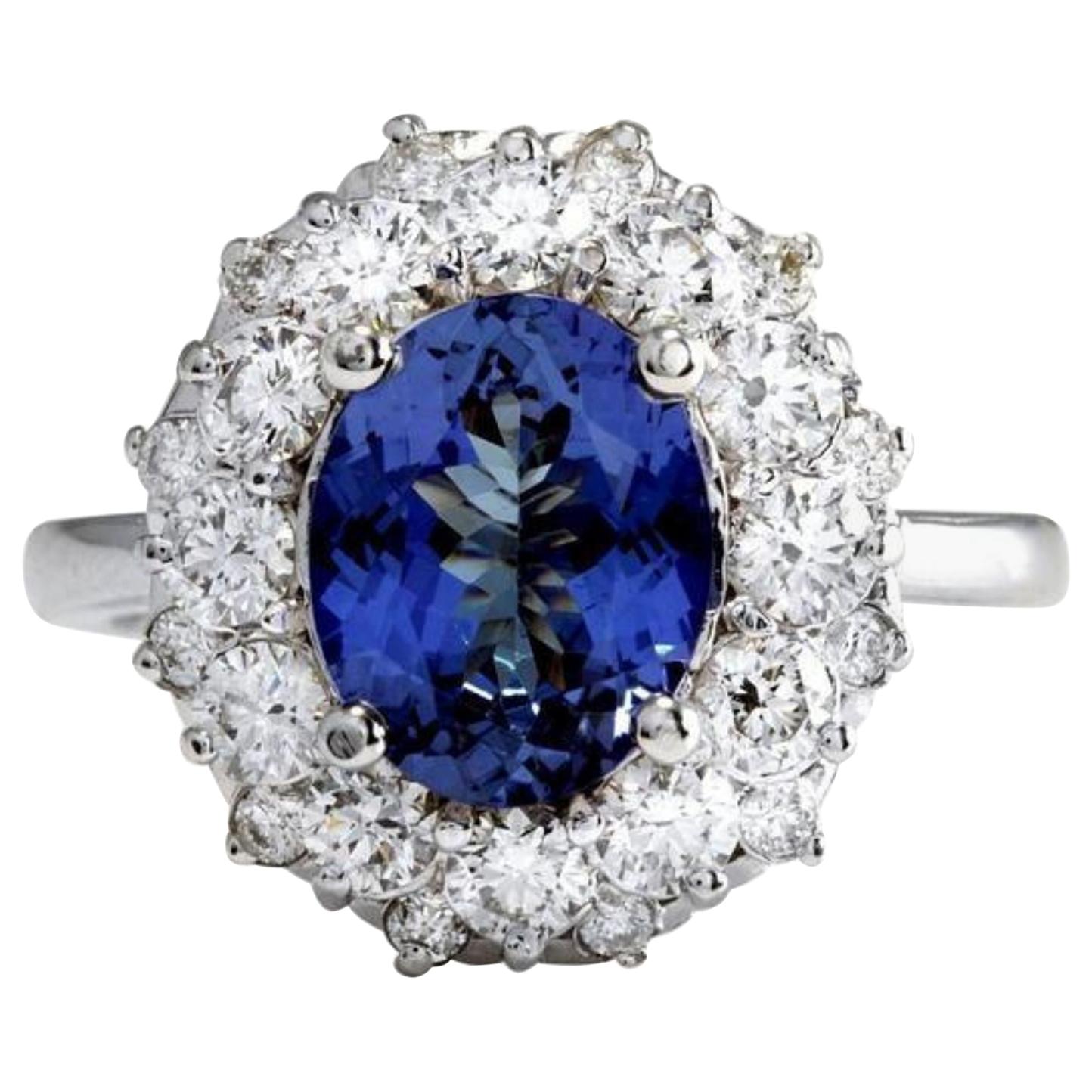 4.75 Carat Natural Very Nice Looking Tanzanite and Diamond 14K Solid White Gold For Sale
