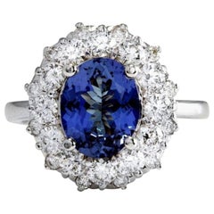 4.75 Carat Natural Very Nice Looking Tanzanite and Diamond 14K Solid White Gold