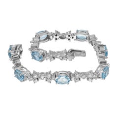 4.75 Carat Oval Aquamarine Diamond 18k White Gold Bracelet