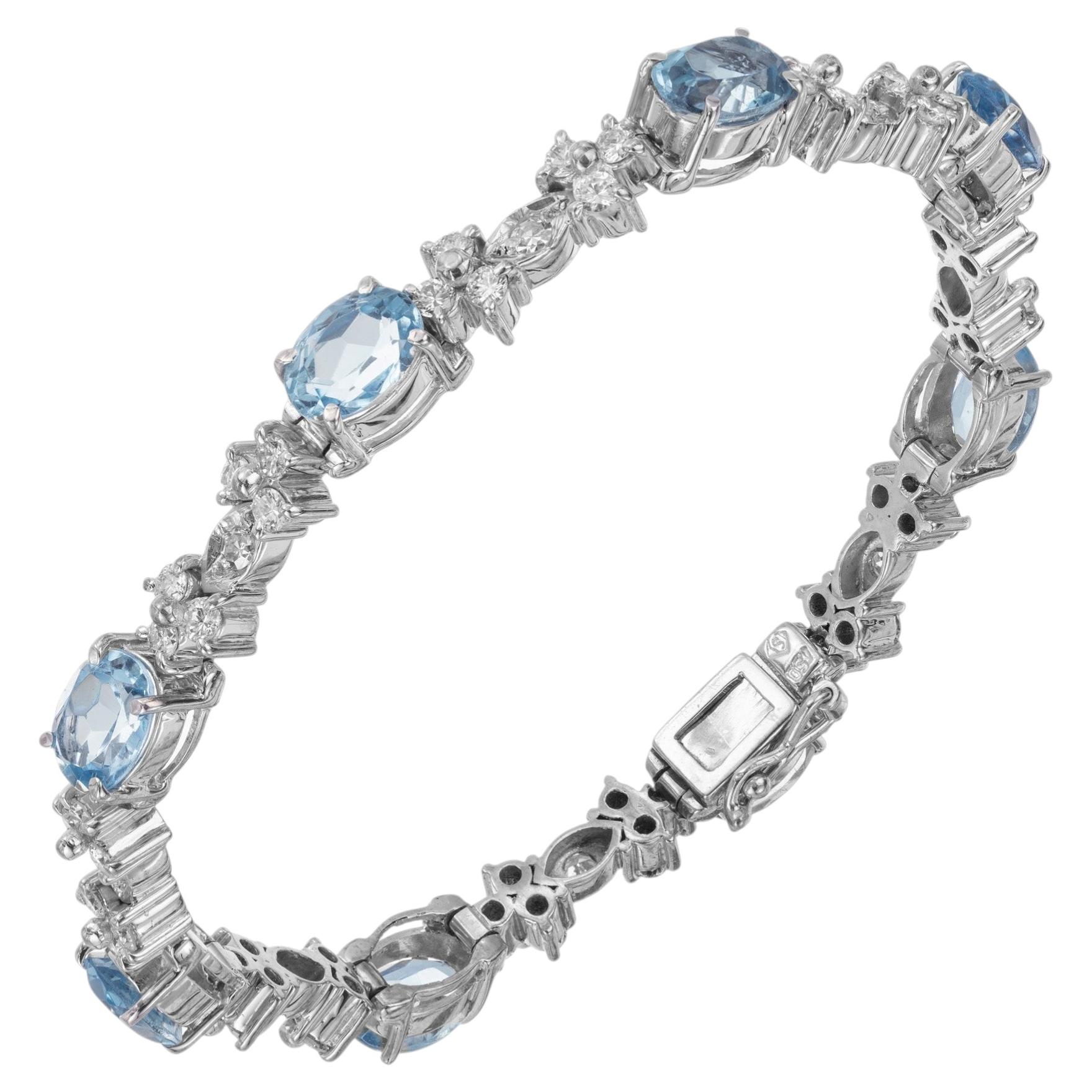 4.75 Carat Oval Aquamarine Diamond 18k White Gold Bracelet