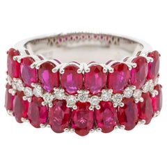 4.75 Carat Oval Cut Ruby and 0.22 Carat Diamond Pave 18K White Gold Cluster Ring 4.75 Carat Oval Cut Ruby and 0.22 Carat Diamond Pave 18K White Gold Cluster Ring