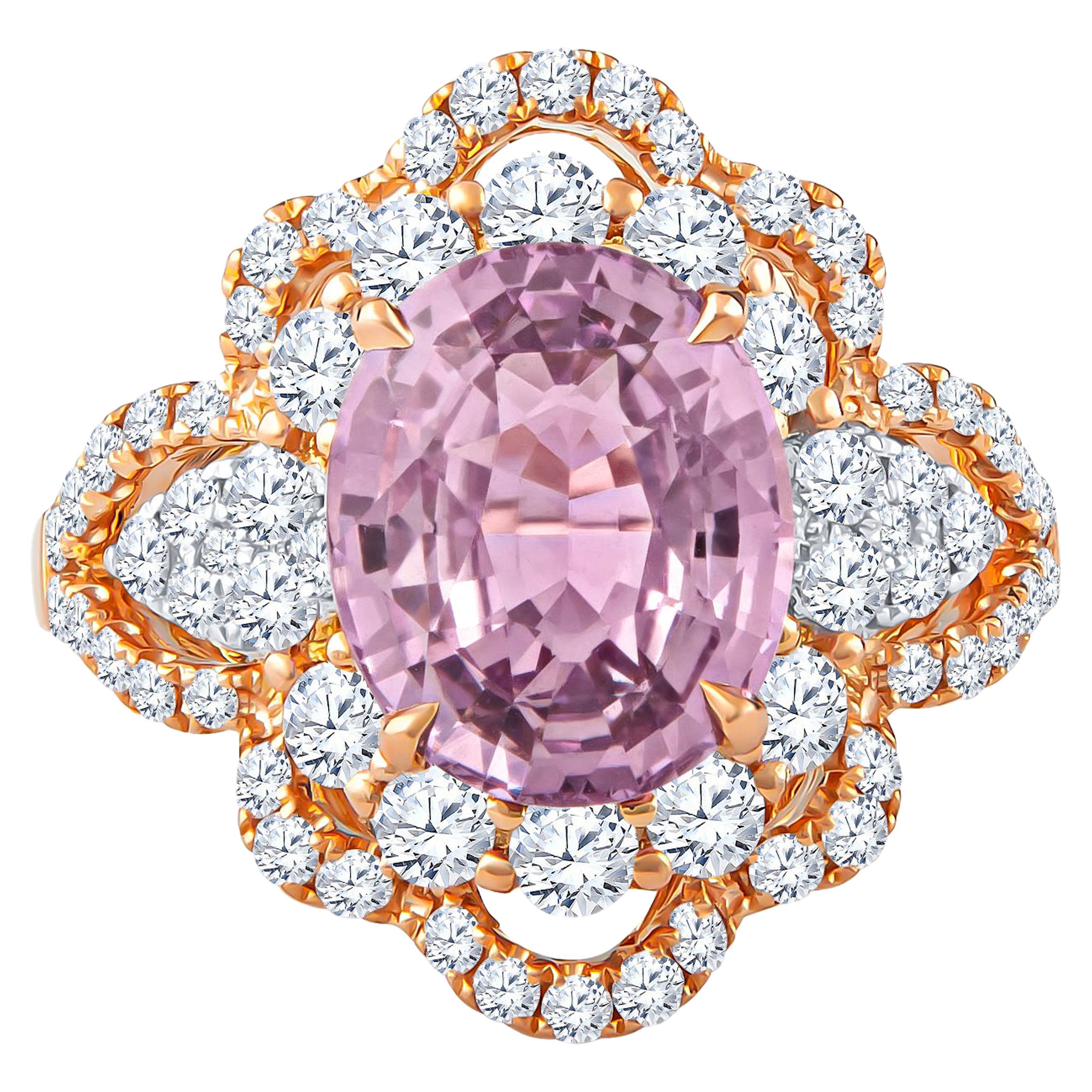 4.75 Carat Oval Purple-Pink Sapphire 'GIA Lab Report' Set in 18 Karat Gold Ring For Sale