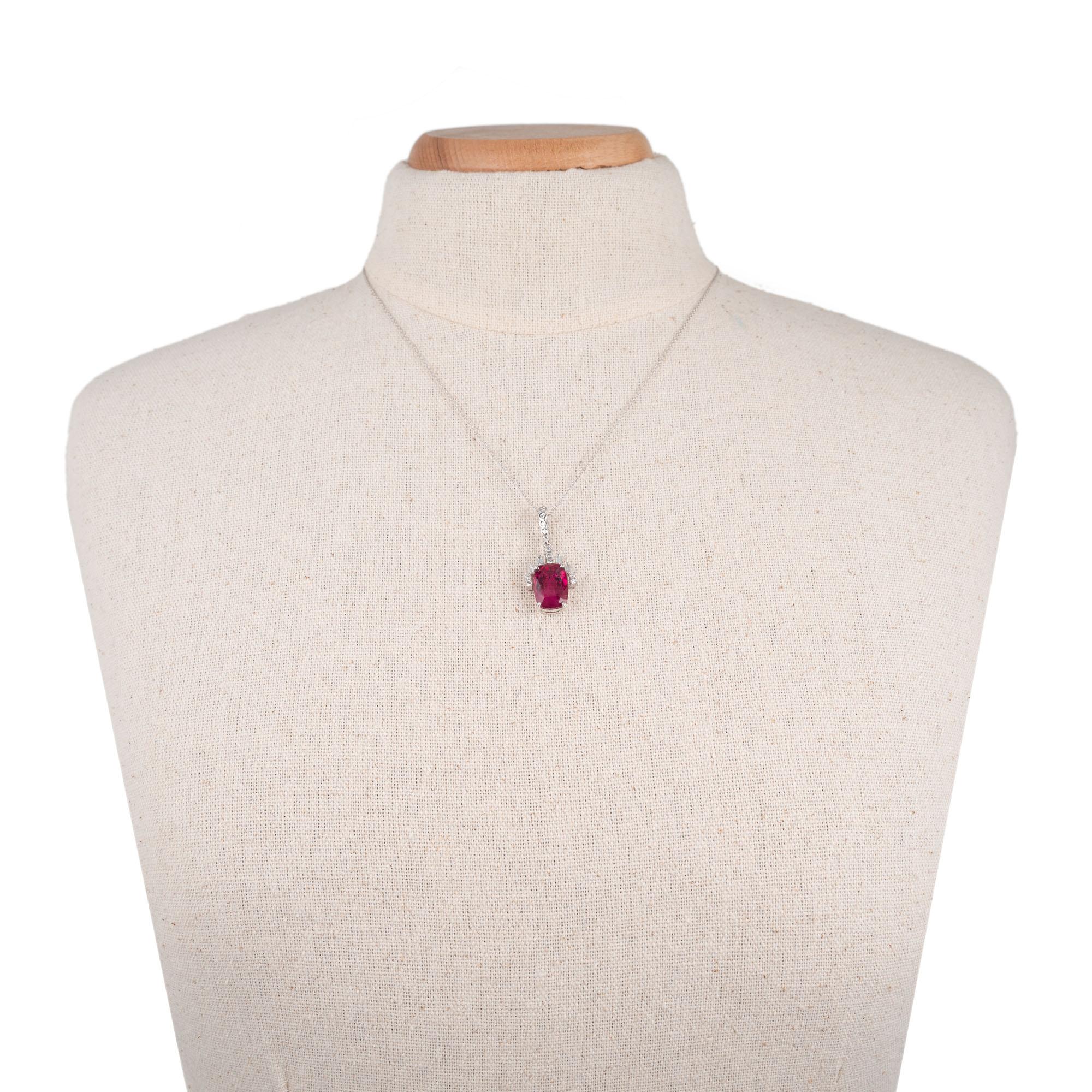 4.75 Carat Pink Tourmaline Diamond White Gold Pendant Necklace In Excellent Condition In Stamford, CT