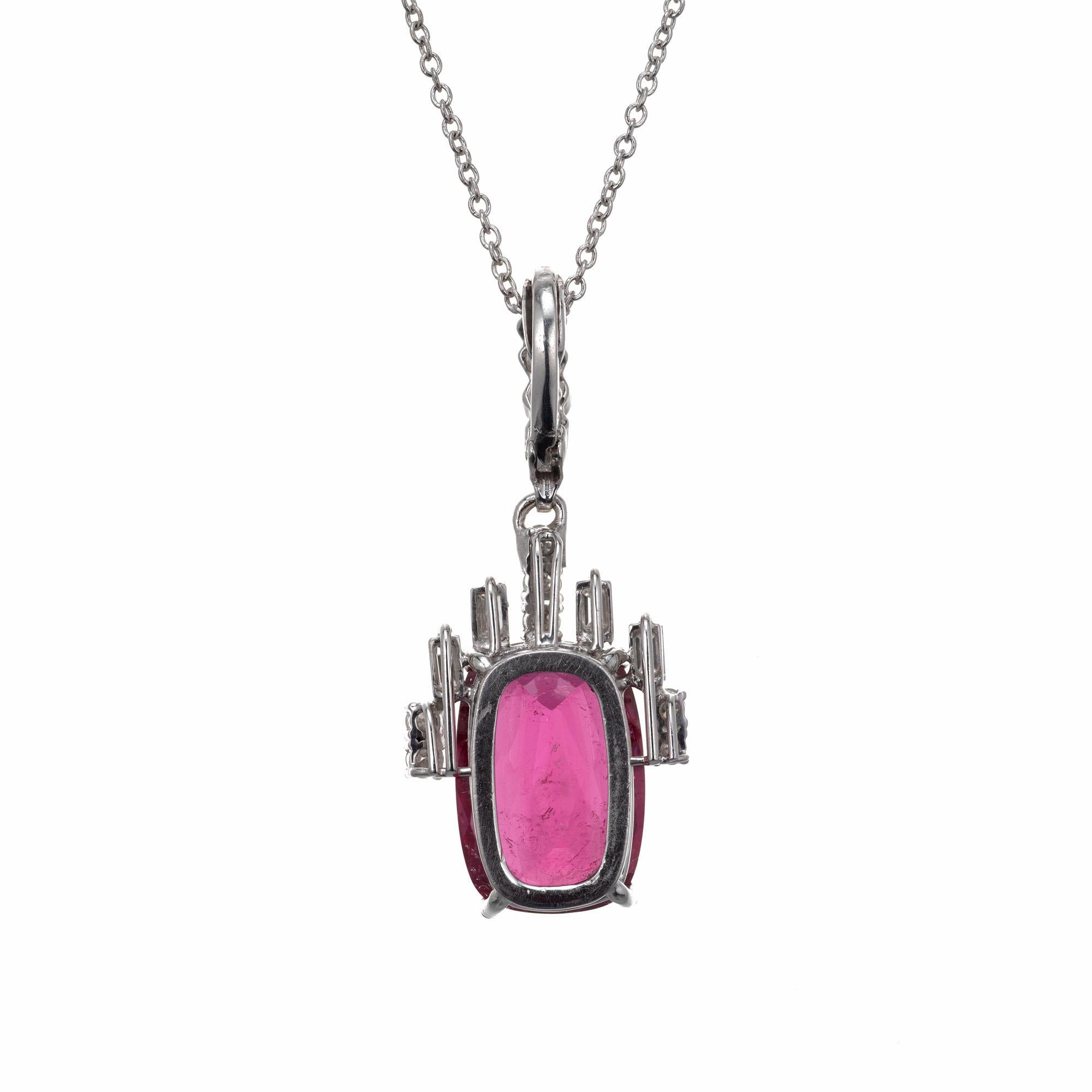 Women's 4.75 Carat Pink Tourmaline Diamond White Gold Pendant Necklace