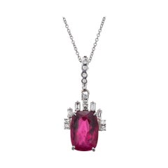 4.75 Carat Pink Tourmaline Diamond White Gold Pendant Necklace