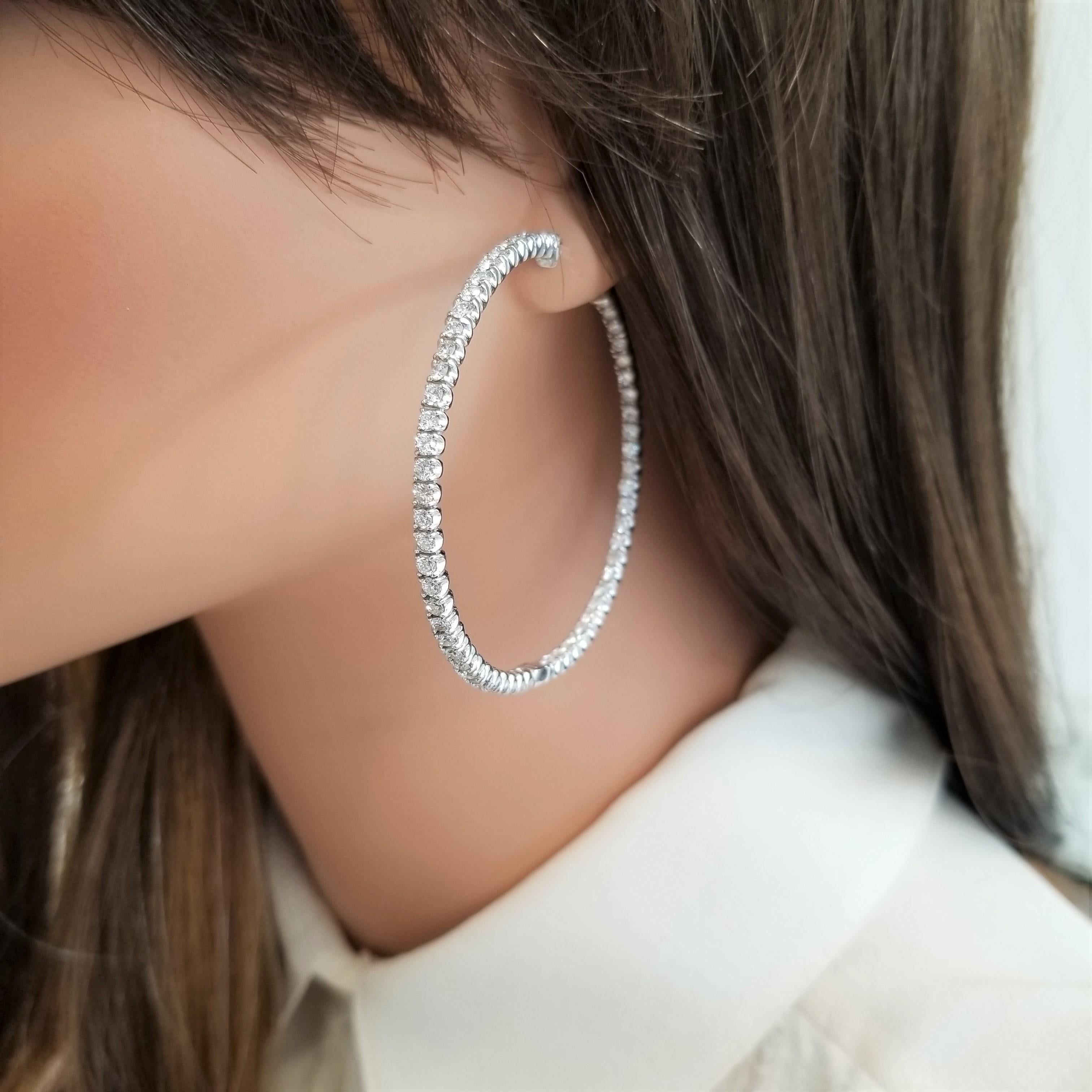 Contemporary 4.75 Carat Total in and Out Diamond Hoop Earrings in 14 Karat White Gold For Sale