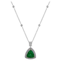 4.75 Carat Trillion Cut Emerald and Diamond Double Halo Pendant Necklace