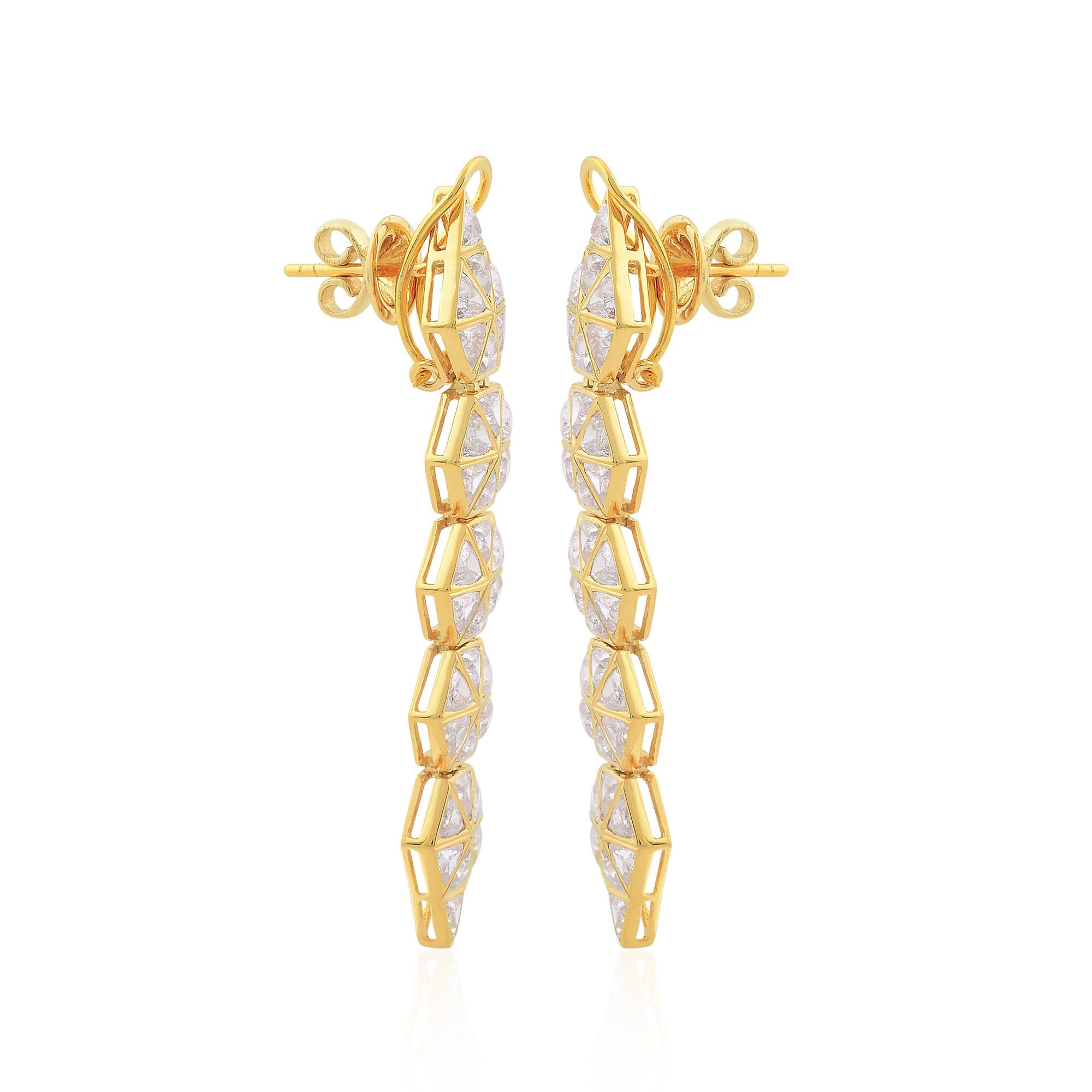 Trillion Cut 4.75 Carat Trillion Shape Diamond Dangle Earrings 14k Yellow Gold Fine Jewelry For Sale