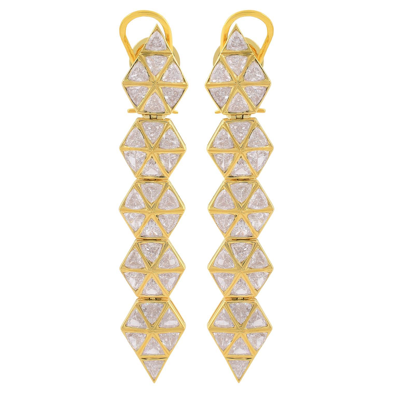 4.75 Carat Trillion Shape Diamond Dangle Earrings 14k Yellow Gold Fine Jewelry