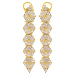 4.75 Carat Trillion Shape Diamond Dangle Earrings 14k Yellow Gold Fine Jewelry