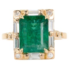 4.75 Carat Zambian Green Emerald And Diamond Ring In 14k Yellow Gold
