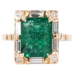4.75 Carat Zambian Green Emerald And Diamond Ring In 14k Yellow Gold