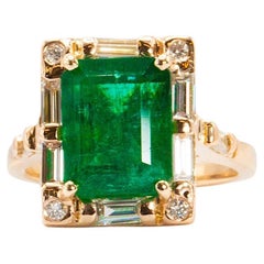 4.75 Carat Zambian Green Emerald And Diamond Ring In 14k Yellow Gold