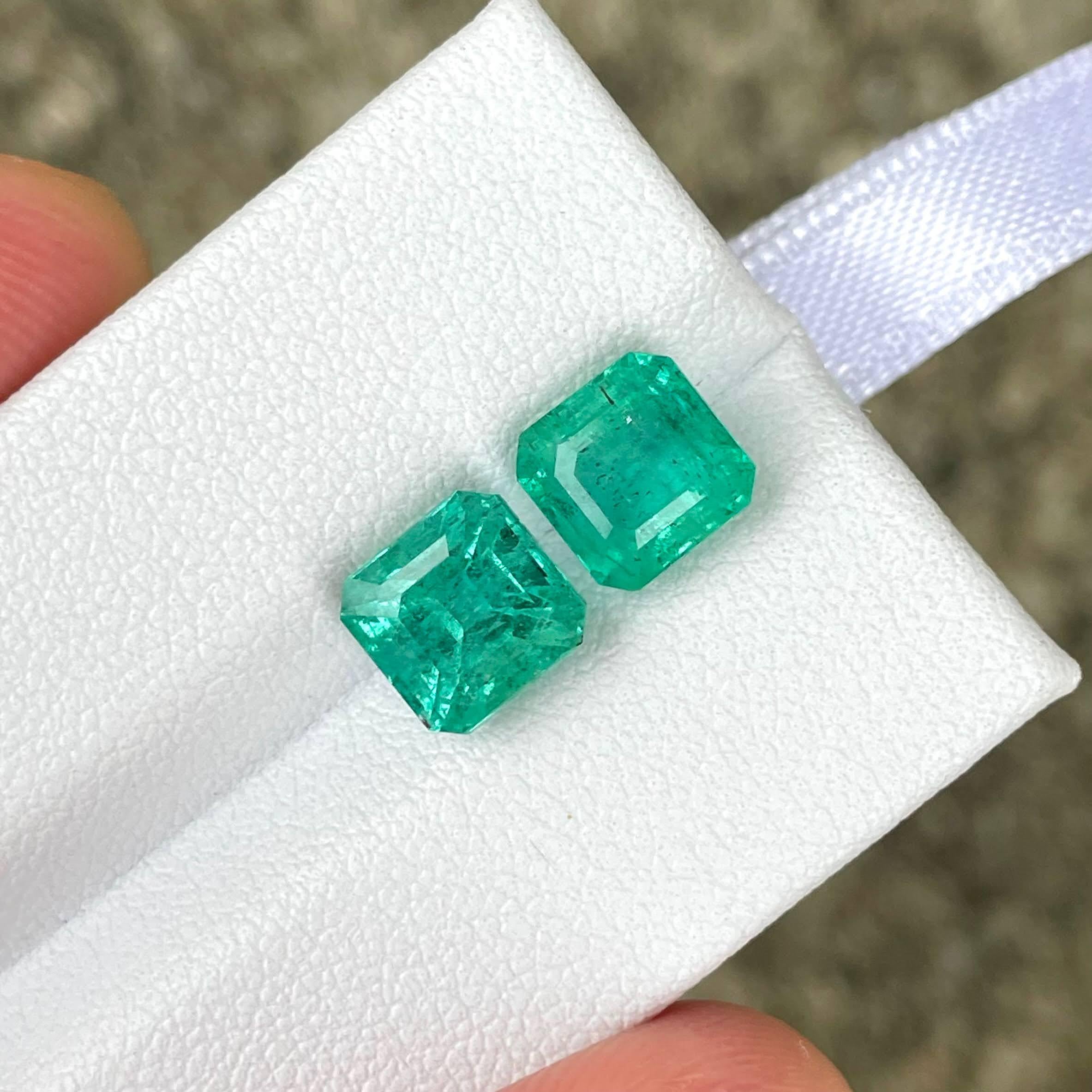 Modern 4.75 carats Green Emerald Pair Asscher Cut Natural Zambian Gemstone For Sale