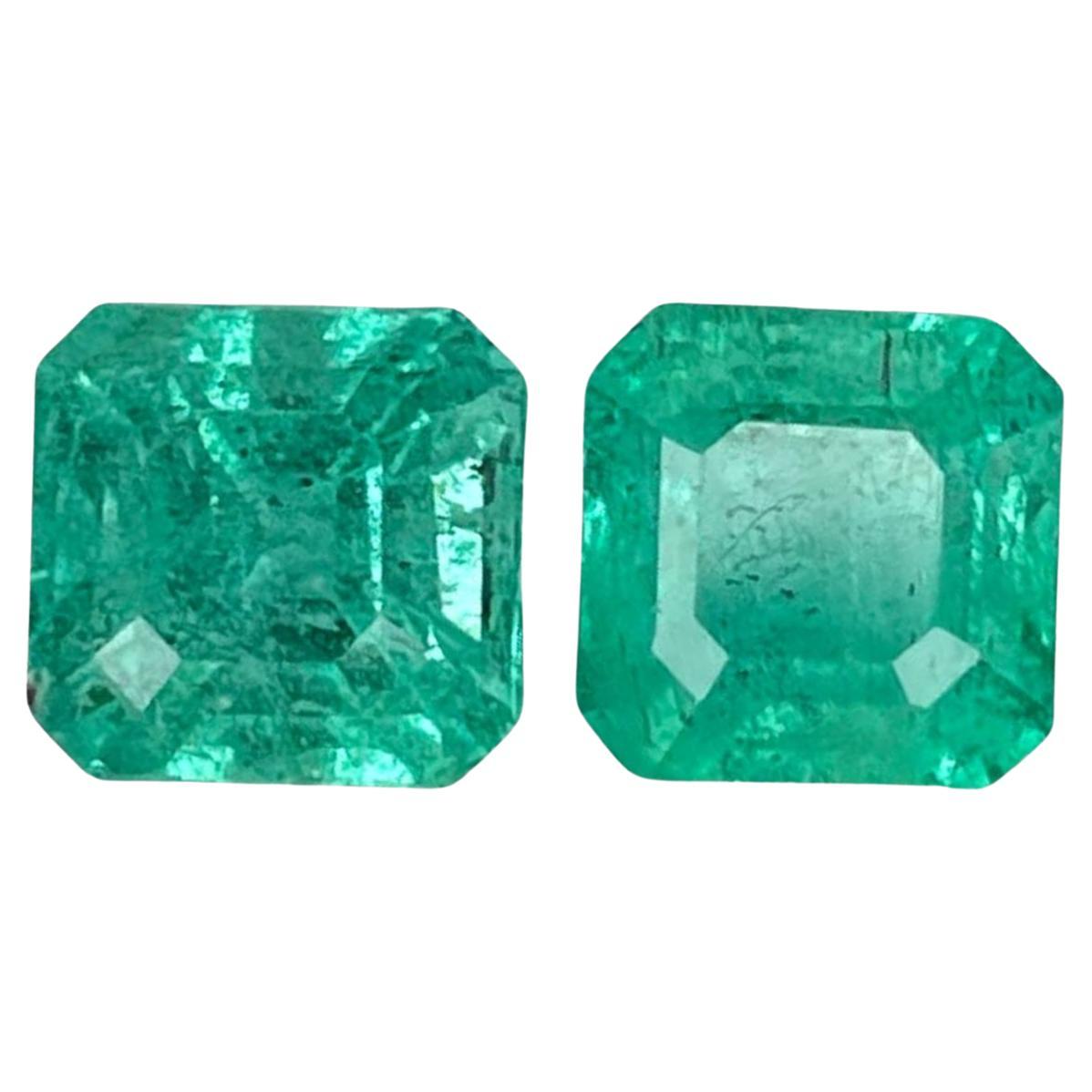 4.75 carats Green Emerald Pair Asscher Cut Natural Zambian Gemstone