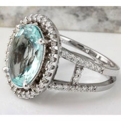 4.75 Carat Natural Aquamarine and Diamond 14 Karat Solid White Gold Ring
