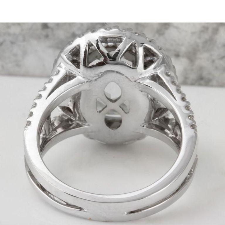 Rose Cut 4.75 Carat Natural Aquamarine and Diamond 14 Karat Solid White Gold Ring For Sale