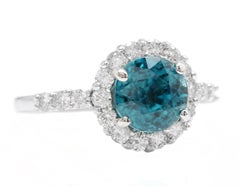 4.75 Carats Natural Blue Zircon and Diamond 14k Solid White Gold Ring