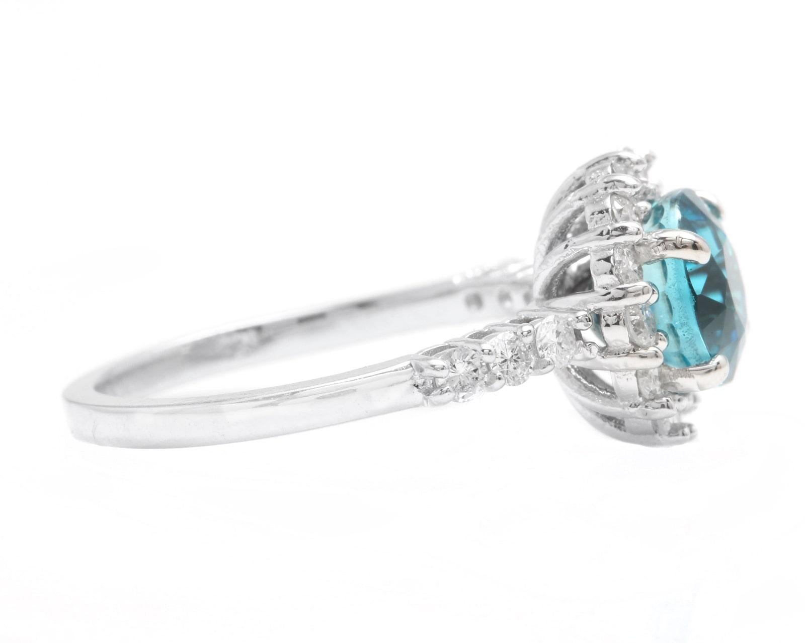 Mixed Cut 4.75 Carats Natural Blue Zircon and Diamond 14k Solid White Gold Ring For Sale