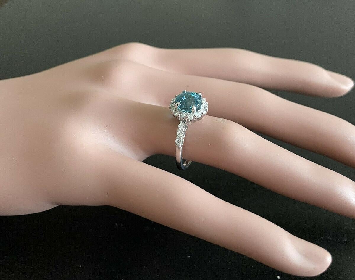 4.75 Carats Natural Blue Zircon and Diamond 14k Solid White Gold Ring For Sale 1