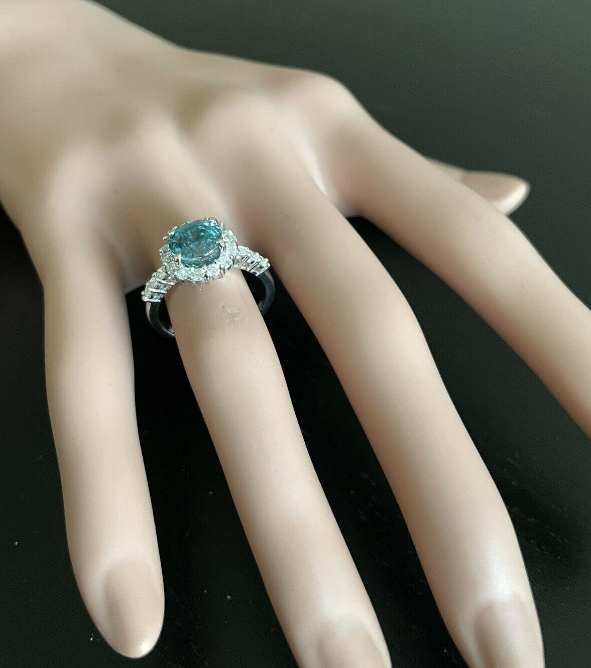 4.75 Carats Natural Blue Zircon and Diamond 14k Solid White Gold Ring For Sale 2