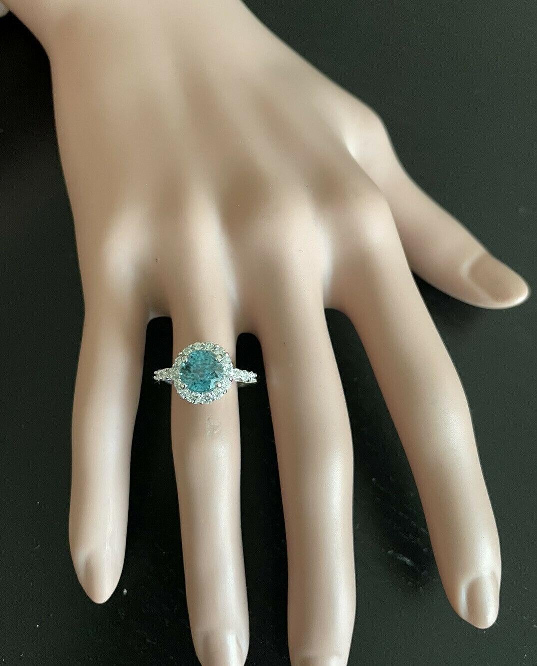 4.75 Carats Natural Blue Zircon and Diamond 14k Solid White Gold Ring For Sale 3