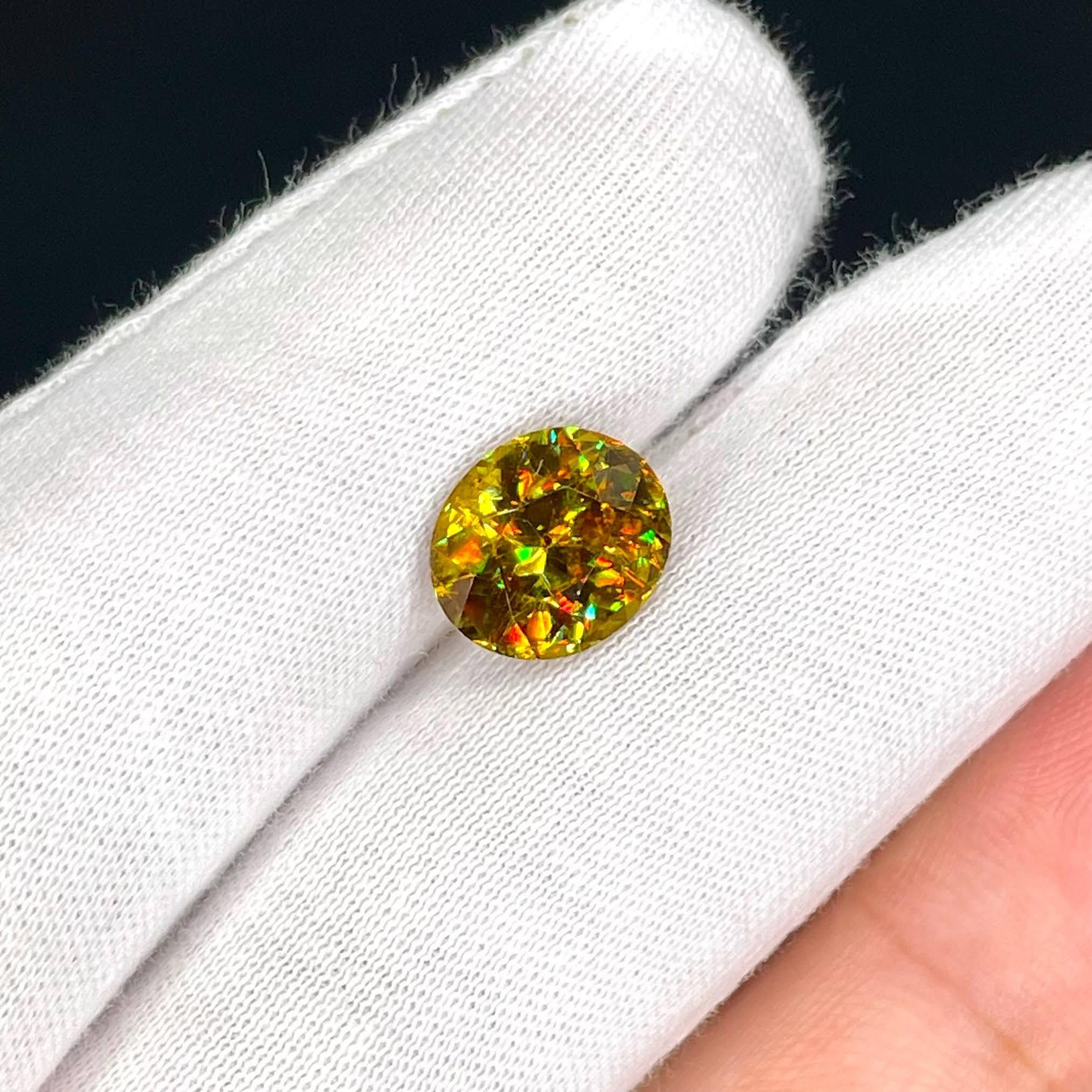 Weight 4.75 carats 
Dimensions 11.33x9.80x5.58 mm 
Treatment none 
Origin Madagascar 
Clarity Vvs 
Shape oval 
Cut oval 



The exquisite beauty of a 4.75 carat Sphene stone unfolds in this fine example of a gem from Madagascar. Exhibiting an